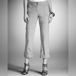 Chicos 2 Pant Cool Cargo Roll Snap Capri Crop Greyge The Ultimate Fit Sz 2